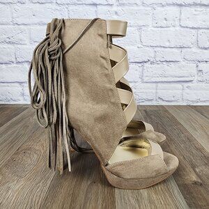 LFL Lust for Life Reaction Women's Size 8.5 Beige Open Toe‎ High Heel Booties